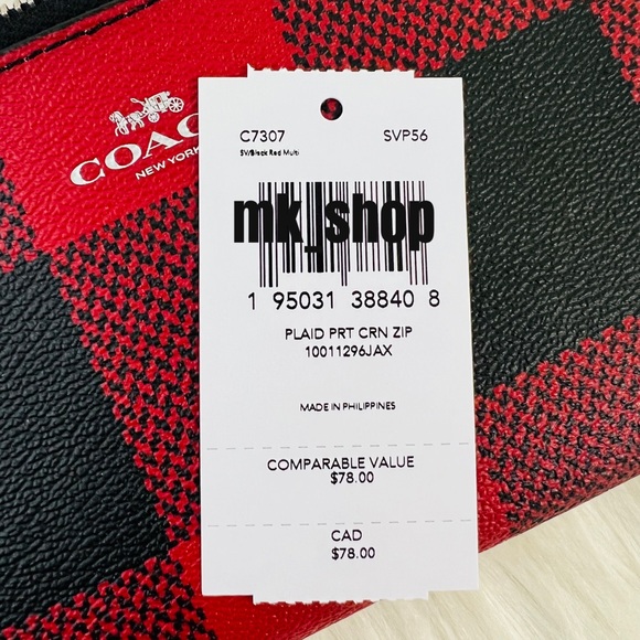 COACH Buffalo Plaid Corner Zip Wristlet - Picture 9 of 14